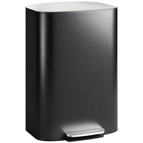HOMCOM 50L Kitchen Bin with Soft-Close Lid and Stay-Open Function, Stainless Steel Pedal Bin with Removable Inner Bucket, Carry Handle for Kitchen, Office, Home, Black