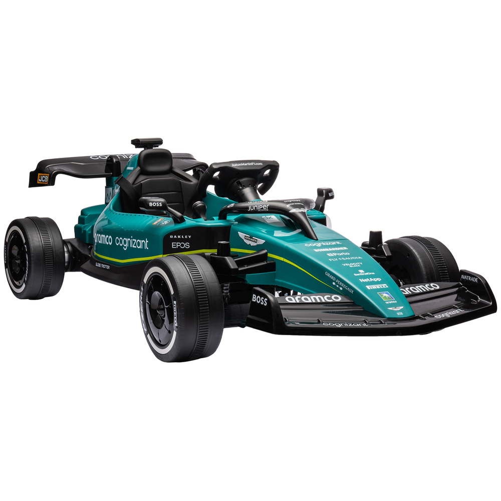 AIYAPLAY Aston Martin Licensed 12V Kids Ride on Racing Kart w/ Bluetooth, 4 Suspension Wheels, Music Lights Horn, Green