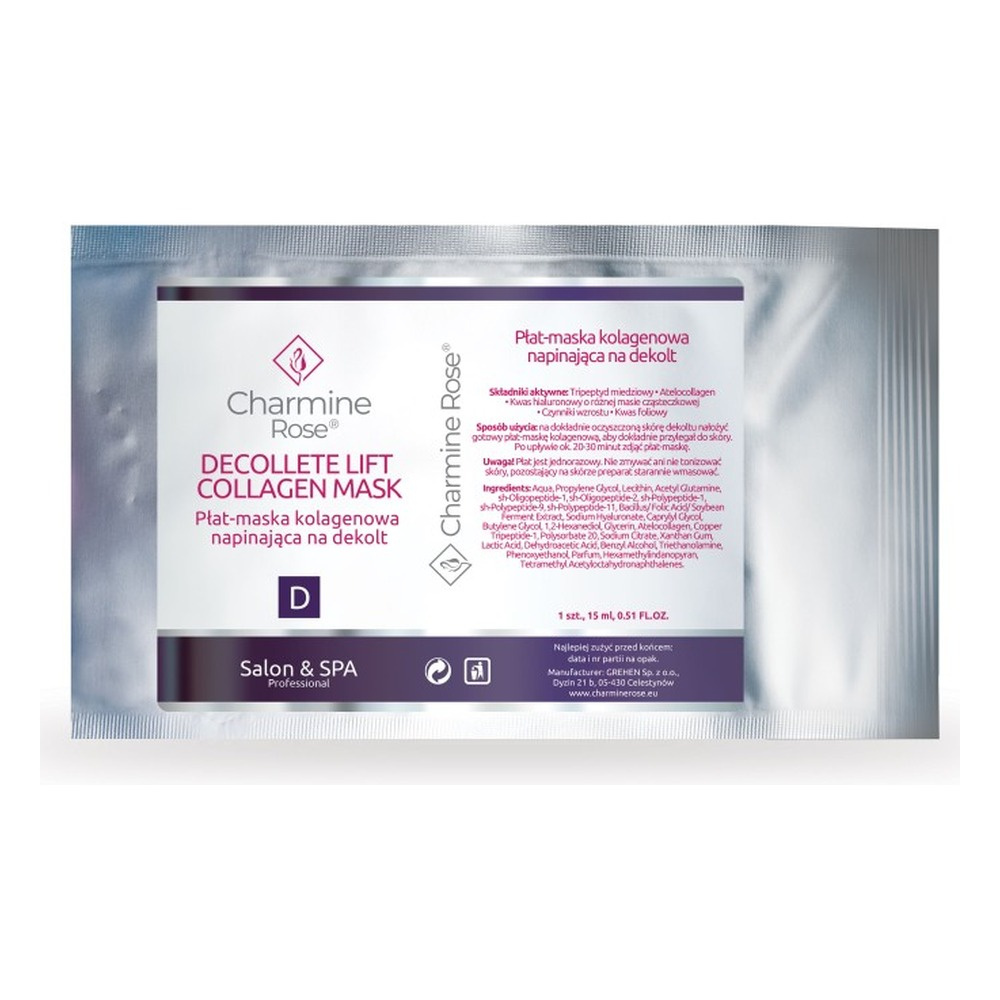 Charmine Rose Decolette Lift Collagen Sheet Collagen Tightening Mask for Neckline 1 Piece
