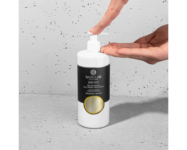 BasicLab Masculis Gel for Washing Body, Face and Scalp 2% Niacinamide Mineral Complex Freshness and Shine for Men 500ml