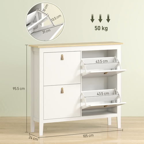 HOMCOM Modern Four-Drawer Shoe Cabinet - White