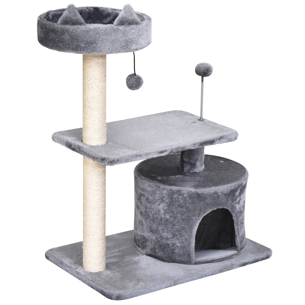PawHut Cat Tree for Indoor Cats with Scratching Post Climbing Tower Kitty Activity Centre Condo Perch Jumping Platforms Grey 60L x 40W x 81H cm