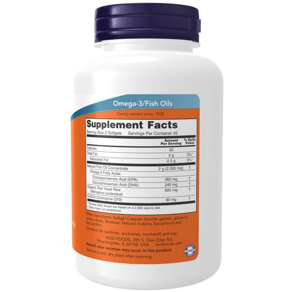 Now Foods Red Omega Red Yeast Rice Supports Heart Function 180 Softgels