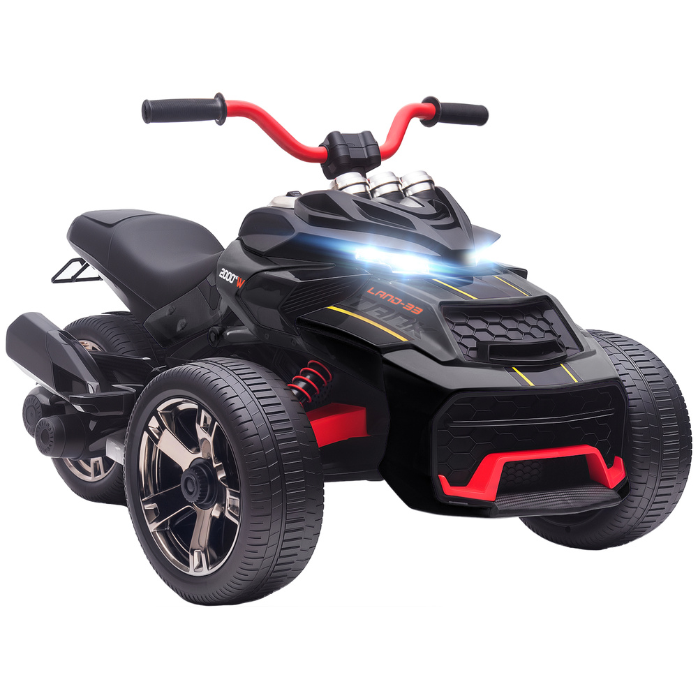 AIYAPLAY 12V Kids Electric Ride On Car with 3 Wheeler, MP3 Player, Horn, 2 Speeds, LED Lights for Boys & Girls Ages 3-8, Black