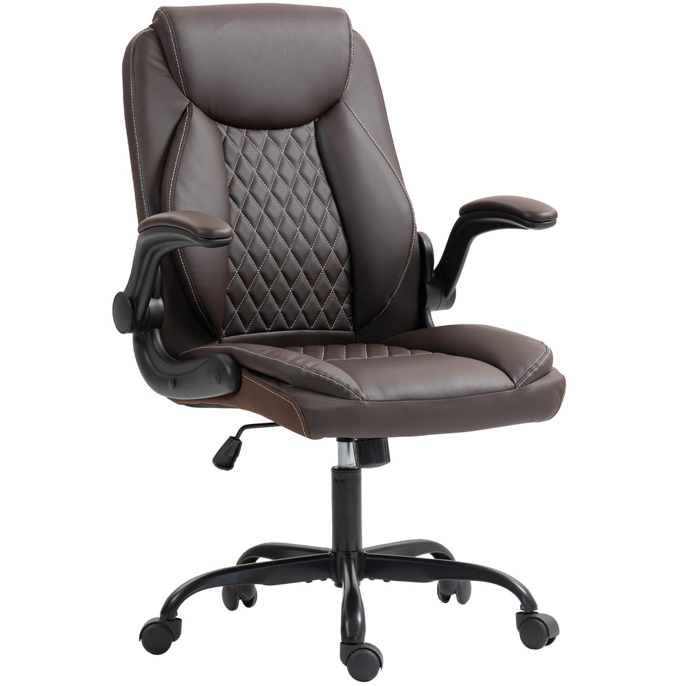 HOMCOM Faux Leather Office Chair. with Flip-Up Armrests - Brown