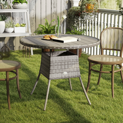 Outsunny 90 cm Wood-Effect Rattan Garden Table - Grey