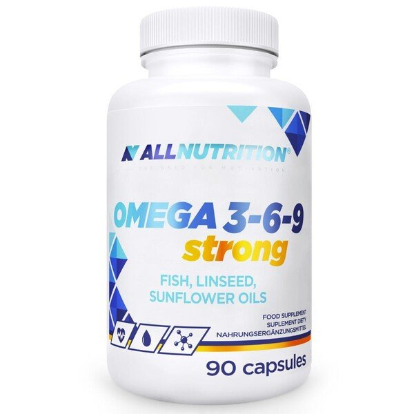 Allnutrition Omega 3-6-9 Strong Kompleks Kwasów Tłuszczowych na Wsparcie Mózgu Wzroku i Serca 90 Kapsułek