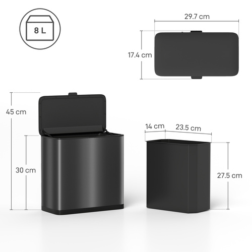 HOMCOM 8L Hanging Kitchen Bin, Rubbish bin with Lid and Removable Inner Bucket for Kitchen Cabinet Door, Under Sink, Office