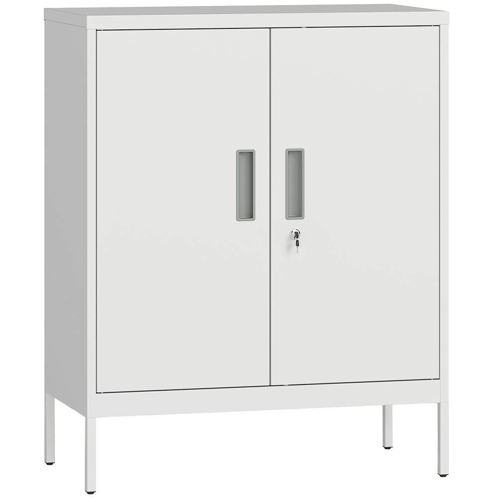 HOMCOM Metal Storage Cabinet with Lock and Adjustable Shelves - White