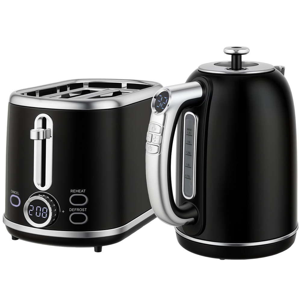 HOMCOM Polished Retro 40-100°C Kettle and Toaster Set - Black