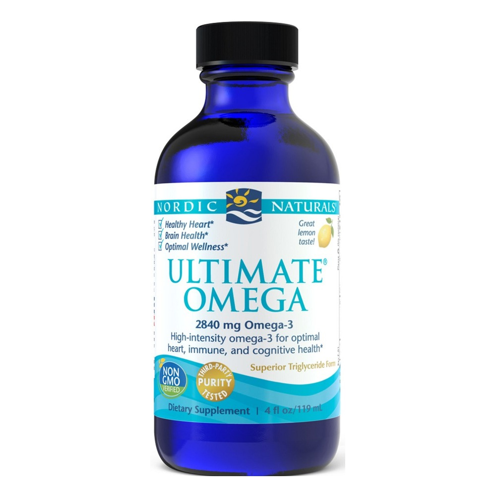 Nordic Naturals Ultimate Omega Wysoko Skoncentrowany Olej Rybny Omega 3 w Płynie o Smaku Cytrynowym Na Wsparcie Serca i Mózgu 119ml