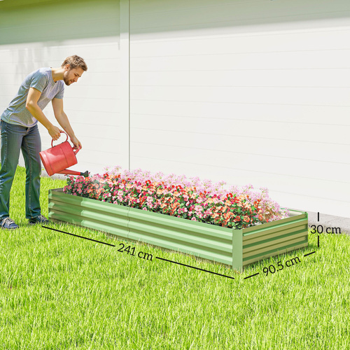 Outsunny Metal Raised Garden Bed Planter Box Outdoor Planters for Growing Flowers, Herbs, Green, Light Green