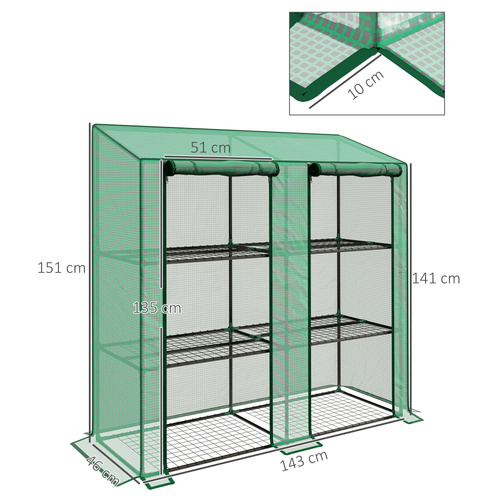 Outsunny 46 x 143cm Three-Shelf Mini Greenhouse - Green