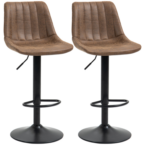 HOMCOM Breakfast Bar Stools Set of 2, 59-80cm Sitting Hight Leather Upholstered Bar Chairs - Brown