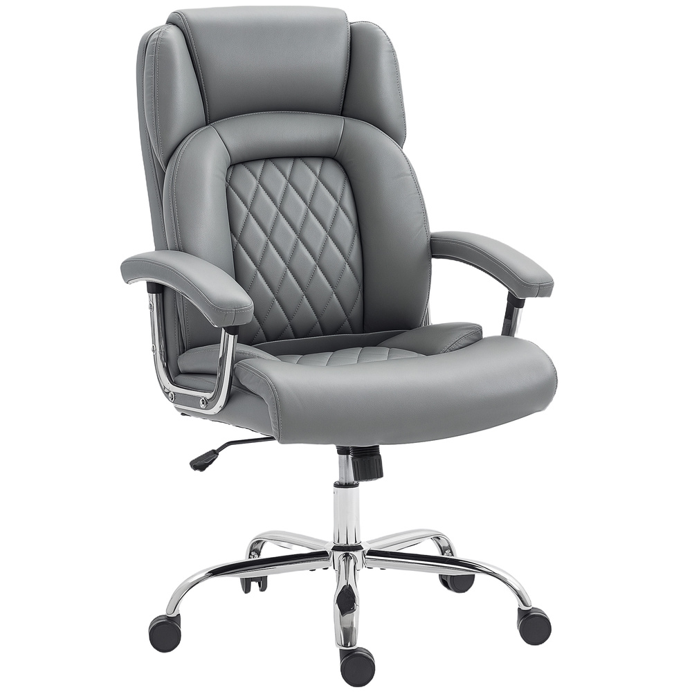 HOMCOM Big and Tall Office Chair 180kg with Spring Cushion, PU Leather - Grey
