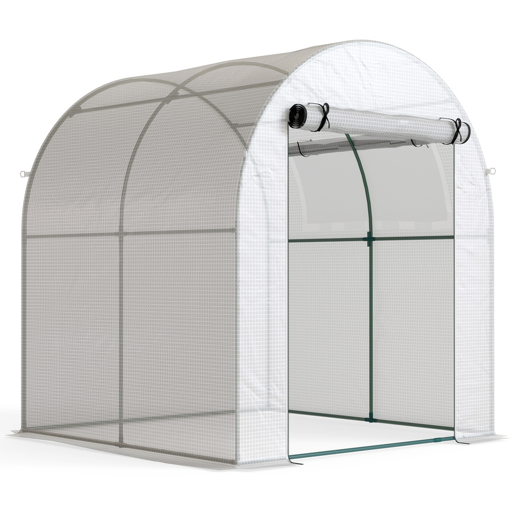 Outsunny Walk in Polytunnel Greenhouse, Green House for Garden with Roll-up Window and Door, 1.8 x 1.8 x 2 m, White