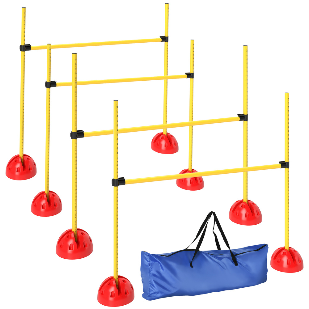 PawHut 4-piece Dog Agility Equipment with 4 Hurdles, Bag for Jump, Training, Yellow