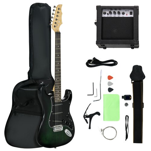 SPORTNOW Six-String Electric Guitar, with 15W Amplifier, Digital Turner, Picks, Shoulder Strap, Case Bag - Dark Green