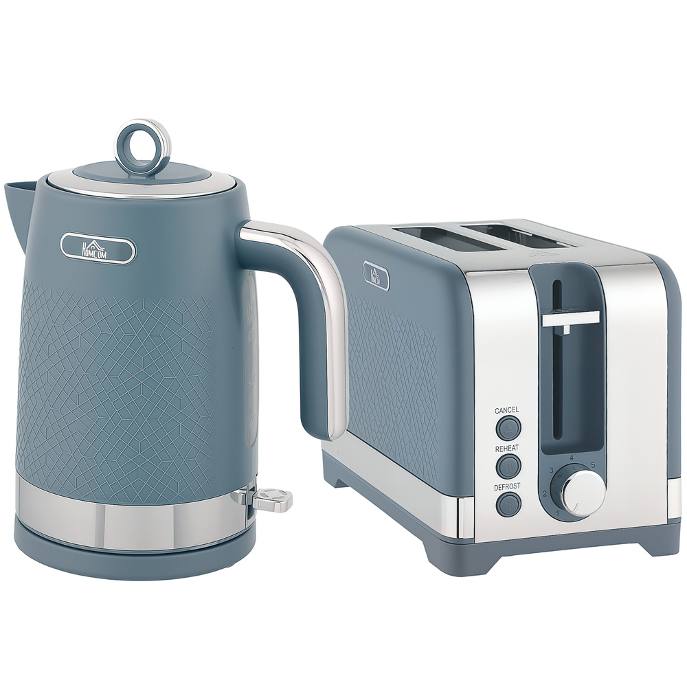 HOMCOM Sleek Textured Kettle and Toaster Set - Blue