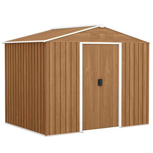 Outsunny 8 x 6ft Galvanised Steel Shed, with Double Door - Brown