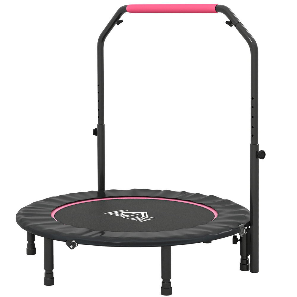 HOMCOM 45" Foldable Mini Fitness Trampoline, with Adjustable Foam Handle, Pink