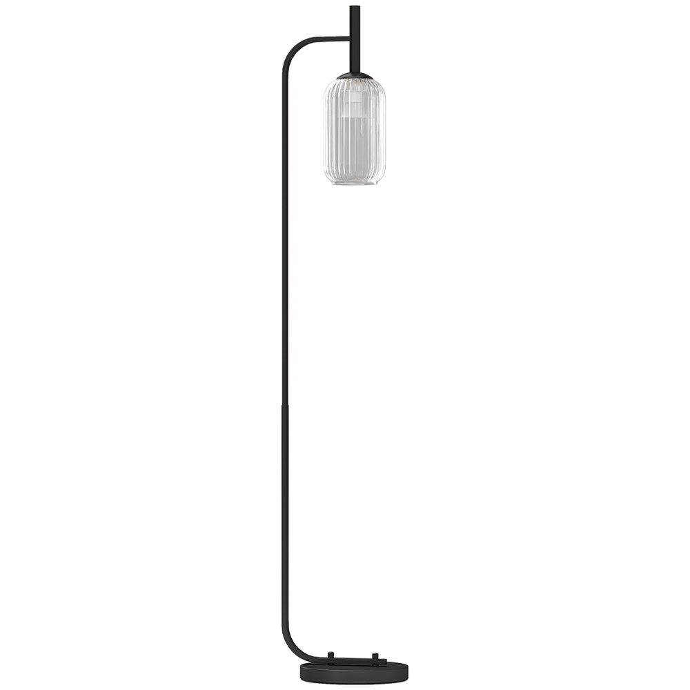 HOMCOM Floor Lamp for Living Room with Glass Lampshade, Modern Standing Lamp with Foot Switch for Bedroom, Bulb not Included, Black