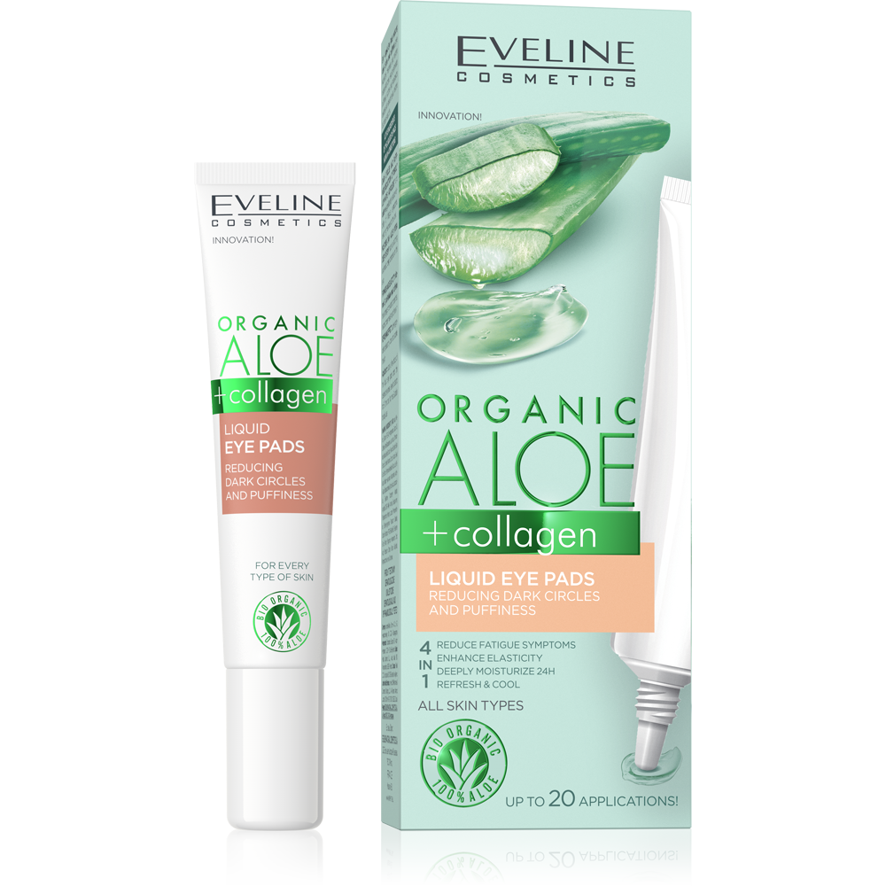 Eveline Organic Aloe + Collagen Płynne Płatki pod Oczy Zmniejszające Cienie i Obrzęki dla Każdego Rodzaju Cery 20ml