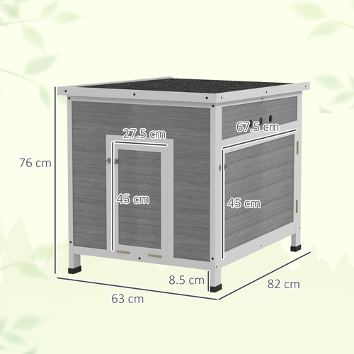 PawHut Wooden Duck House with Ramp, Double Doors, Openable Asphalt Roof, Ventilation Holes, Removable Base, Light Grey