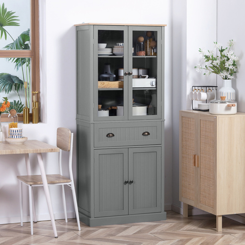 HOMCOM 180cm Tall Kitchen Pantry Cupboard, Freestanding Storage Cabinet with 5 Tier, Adjustable Shelves,  Drawer, Grey