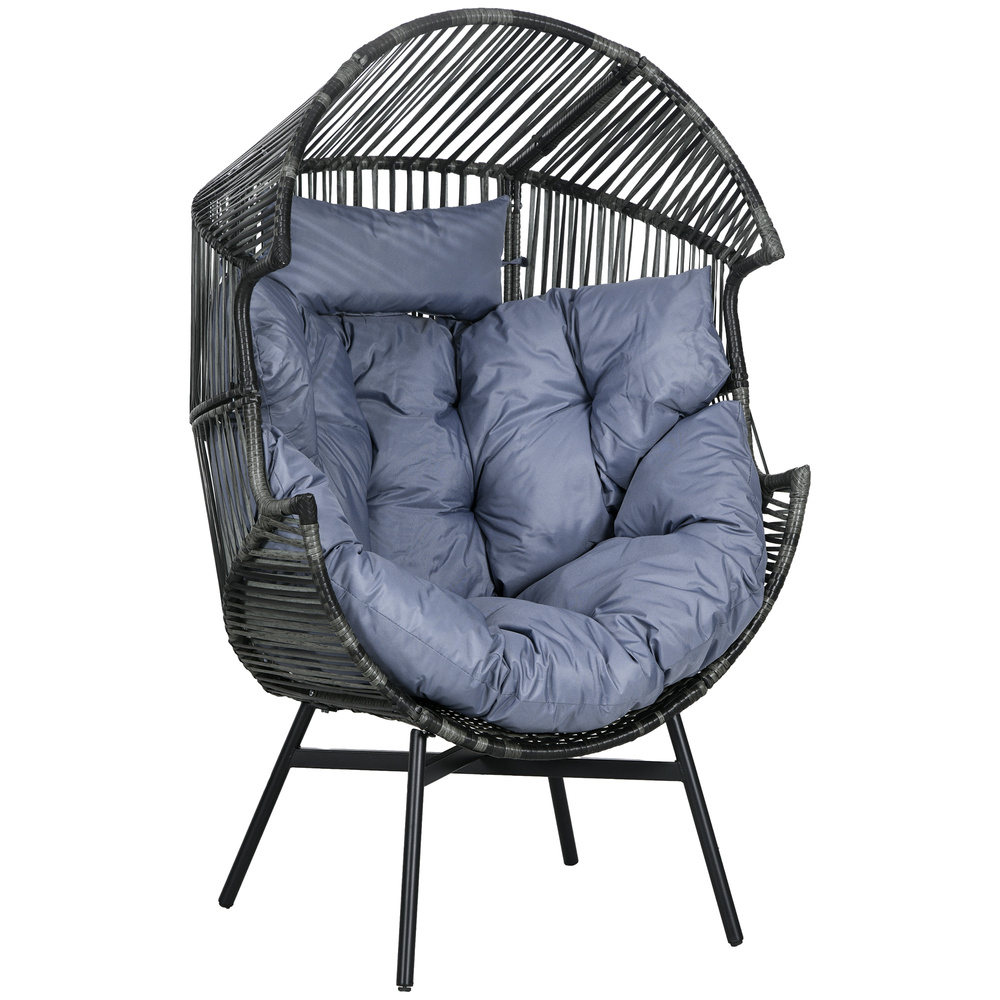 Outsunny String Rattan Egg Chair, with Padded Seat Cushion - Grey/Black