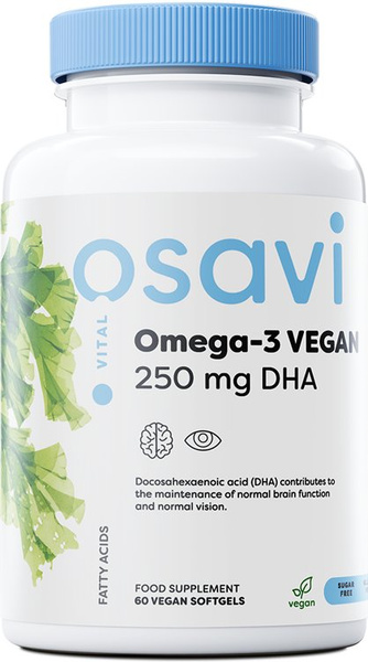 Osavi Omega-3 Vegan 250mg DHA from Algae for Brain and Vision Support 60 Vegan Softgels