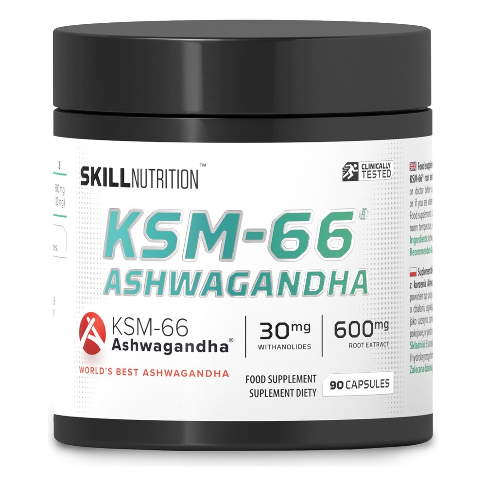 Skill Nutrition KSM-66 Ashwagandha Suplement Diety na Stres i Wyciszenie 90 Wegańskich Kapsułek