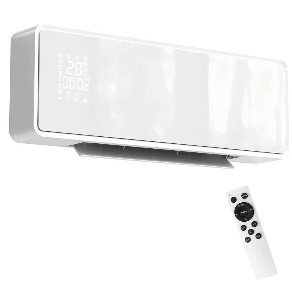 HOMCOM 2000W Ceramic Electric Heater with Fan, Adjustable Thermostat, Wall Mounted - White