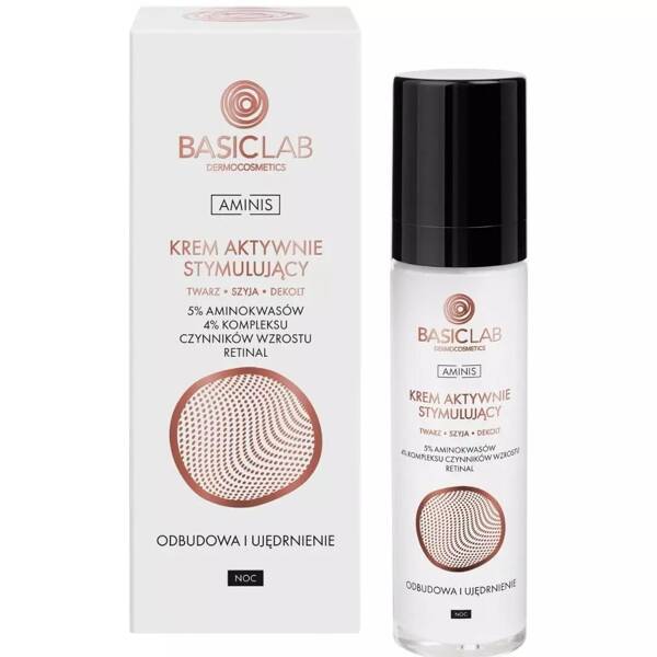 BasicLab Krem Nocny z Aminokwasami 5%  Odbudowa i Ujędrnienie Skóry 50 ml