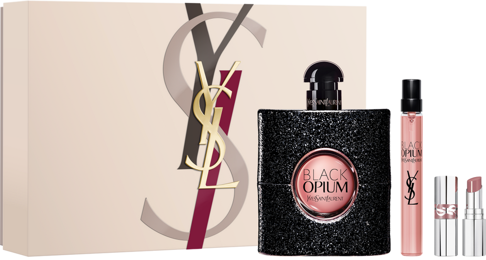 Yves Saint Laurent Black Opium Woda Perfumowana 90ml EDP Woda Perfumowana 10ml EDP Pomadka Loveshine 44 Nude Lavalière Zestaw dla Kobiet 1 Sztuka