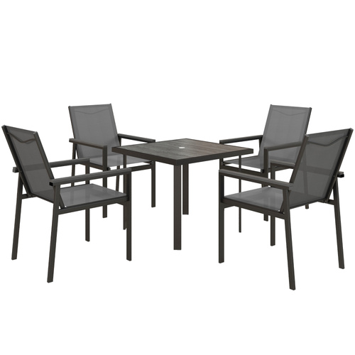 Outsunny Five-Piece Metal Dining Set, with Glass-Top Table - Grey