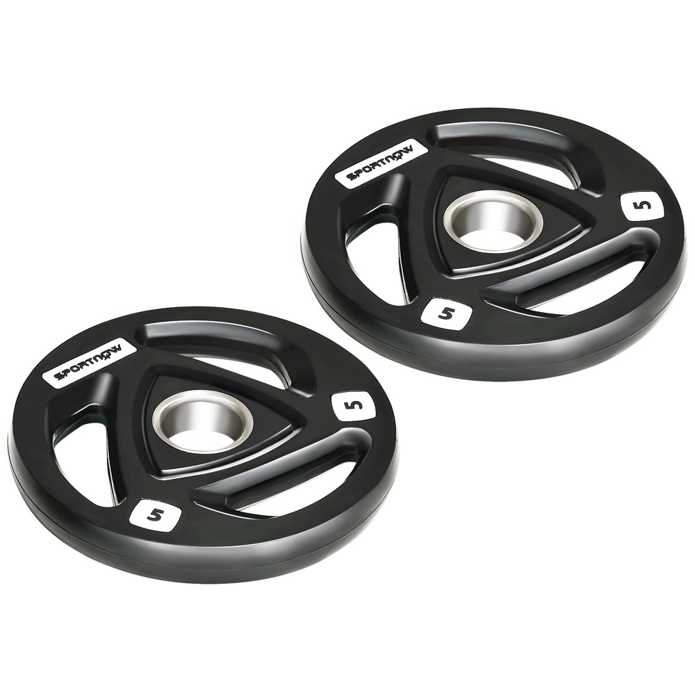 SPORTNOW Two 5kg Olympic Weight Plates, Tri-Grip Rubber-Coated Barbell Weights, with 5cm Holes, for Home, Gym, Office