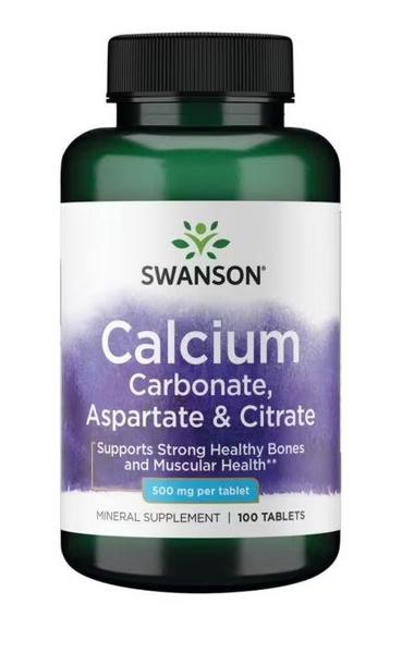 Swanson Calcium Carbonate Aspartate & Citrate 500mg Wapń Węglan Asparaginian i Cytrynian 100 Tabletek