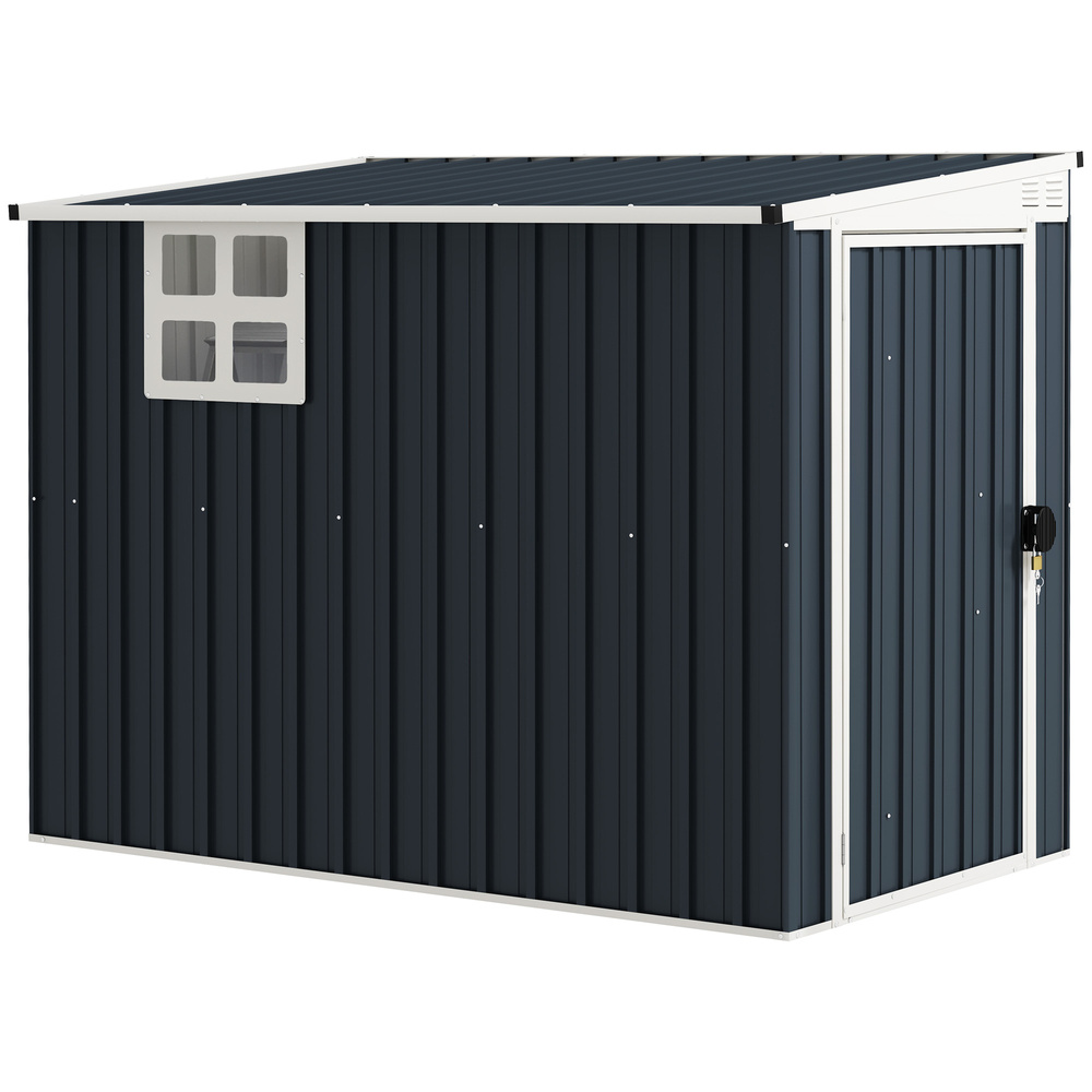 Outsunny 7.6 x 4ft Garden Metal Shed, Outdoor Storage Shed with Window, 2 Vents and Lockable Door for Garden, Patio, Dark Grey
