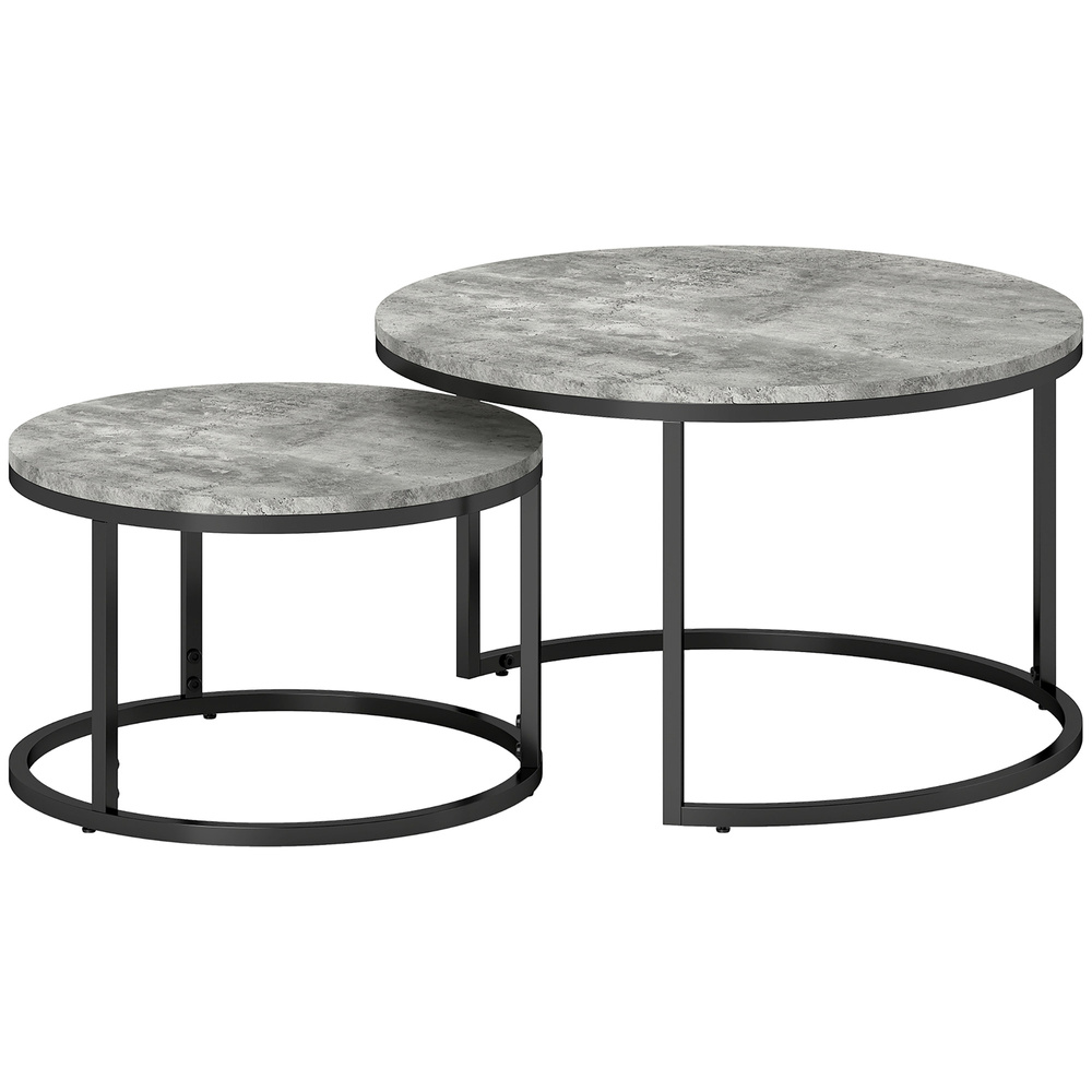 Stacking Stone Table HOMCOM Set of Two Marble-Effect Stacking Tables - Grey/Black ...