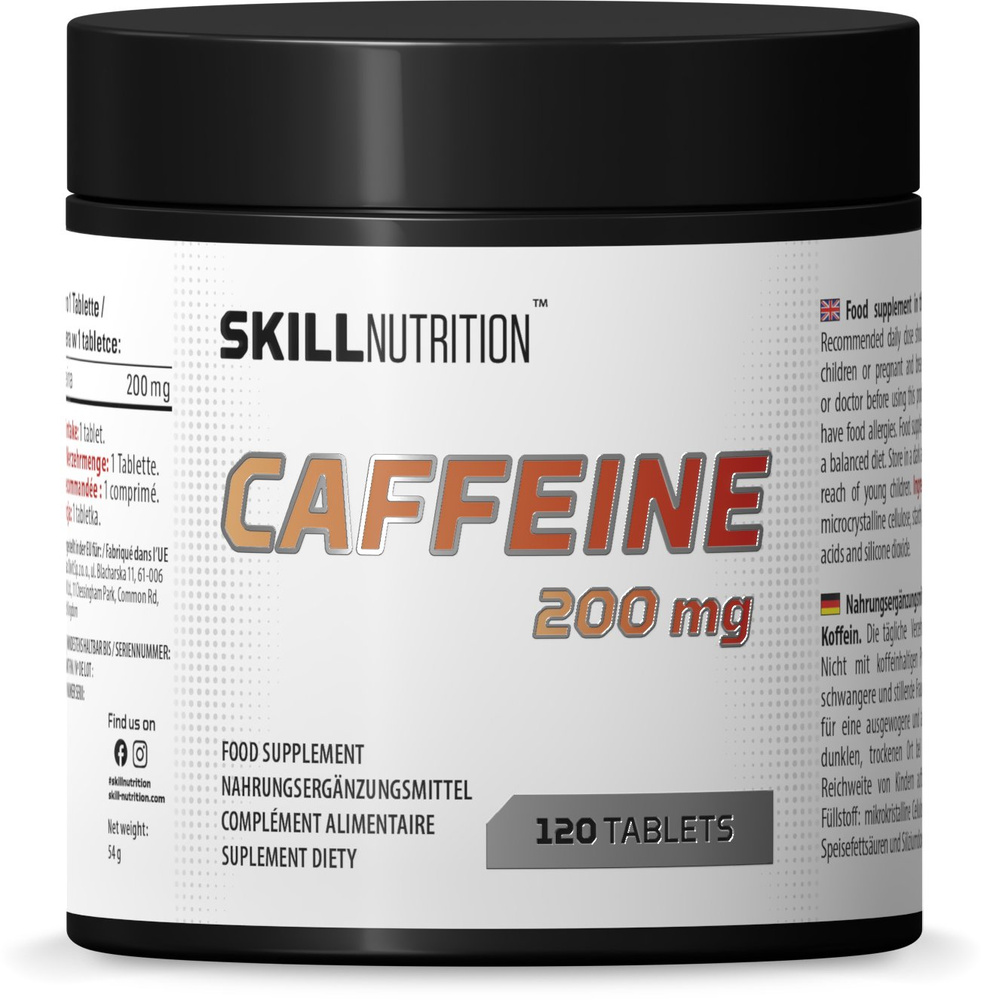 Skill Nutrition Kofeina 200mg na Energię i Skupienie 120 Tabletek