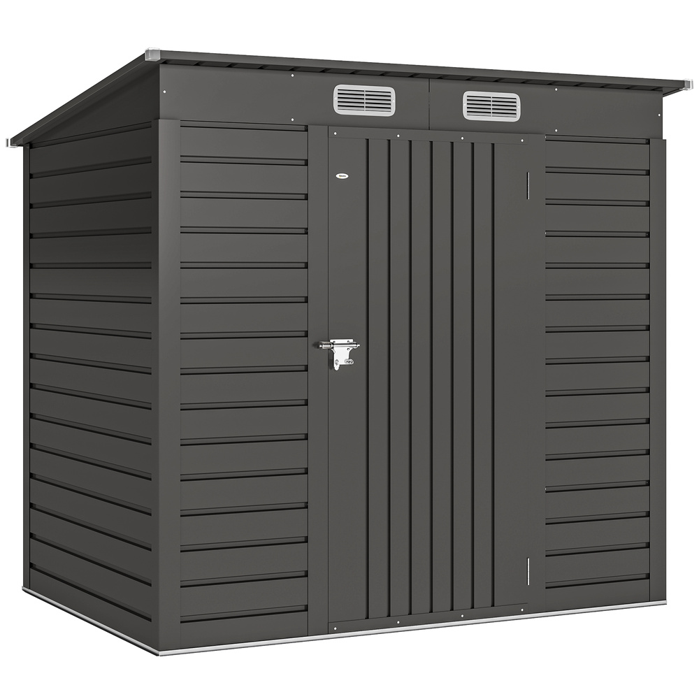 Outsunny 4 x 6ft Galvanised Metal Garden Shed, with Locking Door - Grey
