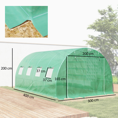 Outsunny 4 x 3 x 2m Polytunnel Greenhouse Replacement Cover ONLY Winter Garden Plant PE Cover for Tunnel Walk-in Greenhouse with Roll-up Windows Door Outdoor, Green