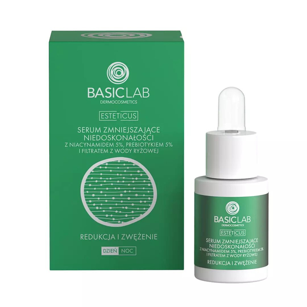 BasicLab Dermocosmetics Serum z Niacynamidem 5% na Trądzik i Tłustą Skórę - Dzień i Noc 15 ml