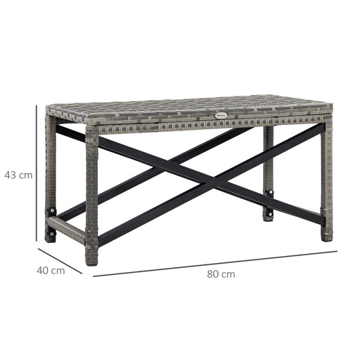 Outsunny Outdoor Coffee Table, Garden PE Rattan Side Table with Plastic Board Under the Full Woven Table Top and X-Shaped Frame for Patio, Balcony, Mixed Grey