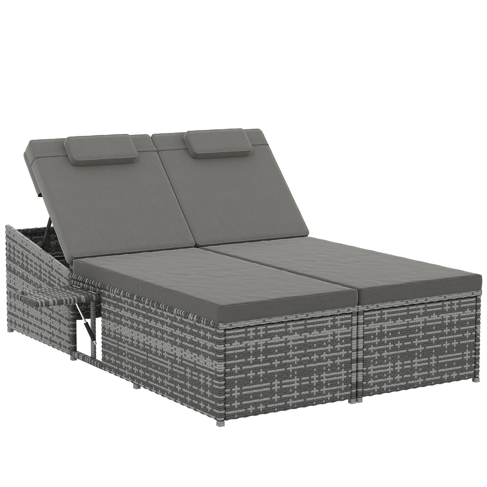 Outsunny 2 Seater Rattan Day Bed w/ Fire Retardant Cushions Grey