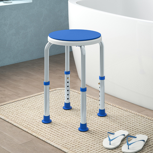 HOMCOM 360° Swivel Shower Chair, Height Adjustable Aluminium Shower Stool with Non-Slip Feet for Disabled, Elderly, Blue