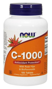 Now Foods Vitamin C-1000 Dzika Róża + Bioflawonoidy Wspiera Układ Odpornościowy i Nerwowy 100 Tabletek