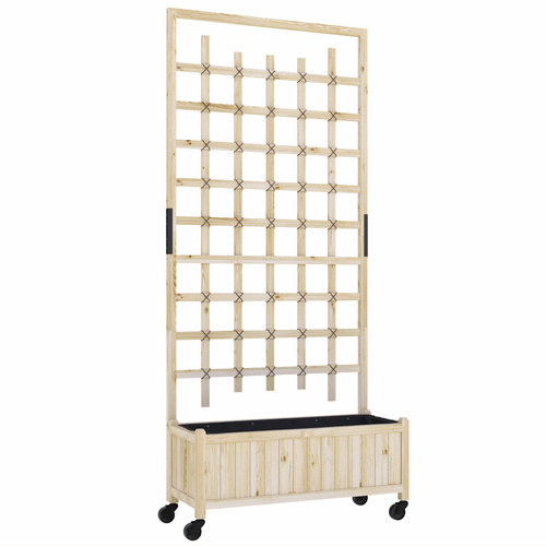 Outsunny Wooden Trellis Planter, Raised Garden Bed with Wheels, to Climb and Grow Vegetables, Herbs and Flowers, Natural