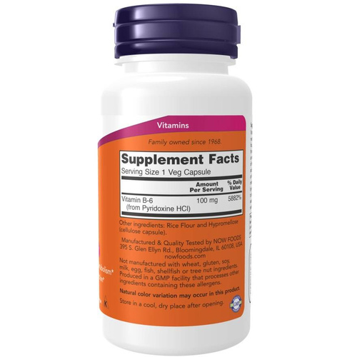 Now Foods Vitamin B-6 100mg Supports Nervous System 100 Capsules